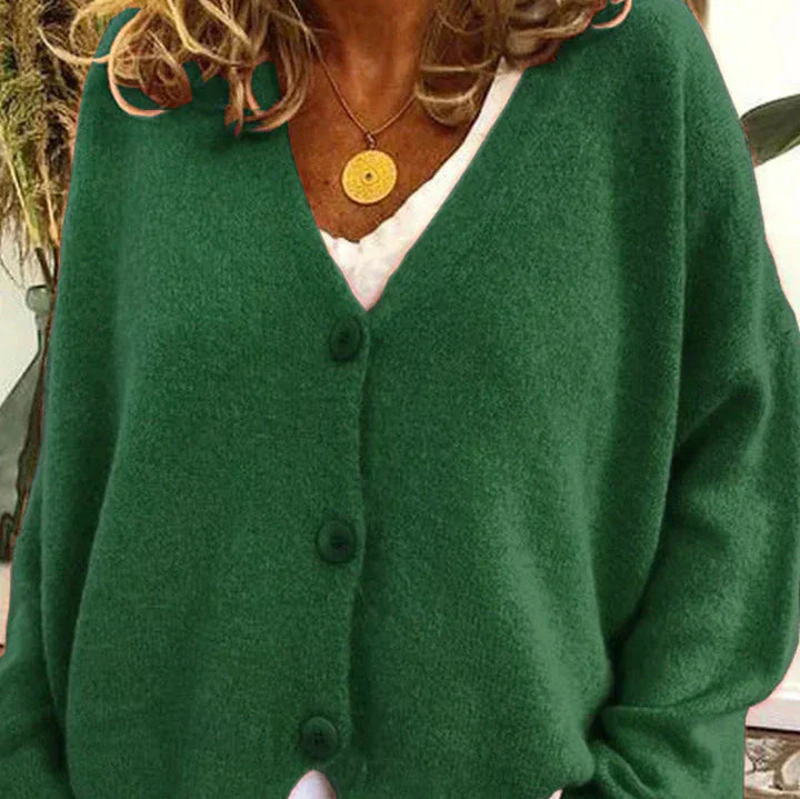 Mujer Cardigan de Punto Escote V Elegante en Verde oscuro