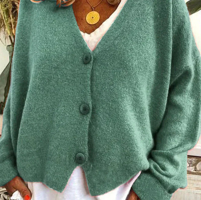 Mujer Cardigan de Punto Escote V Elegante en Verde