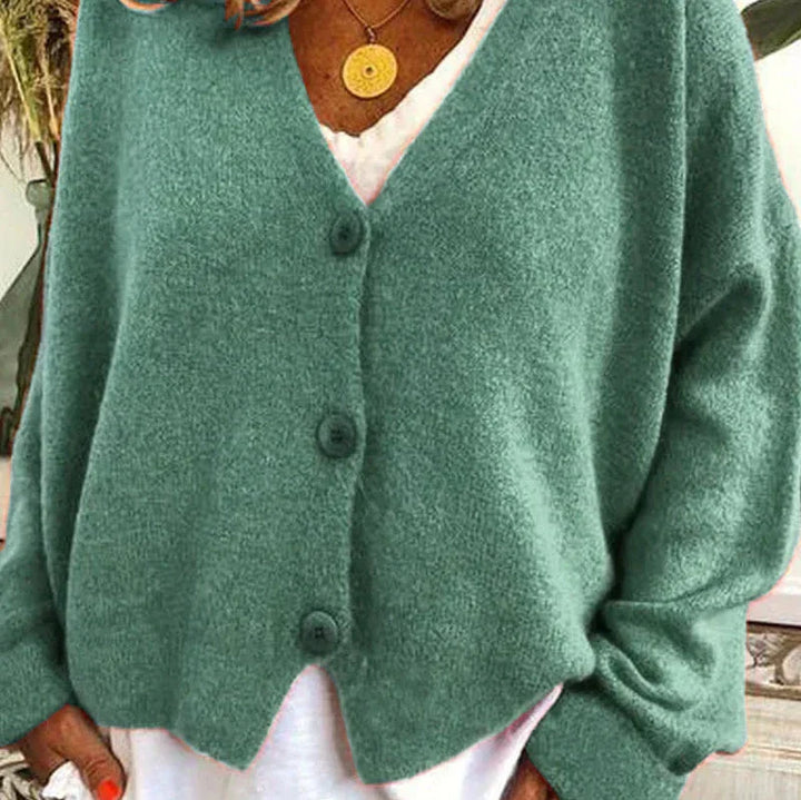 Mujer Cardigan de Punto Escote V Elegante en Verde