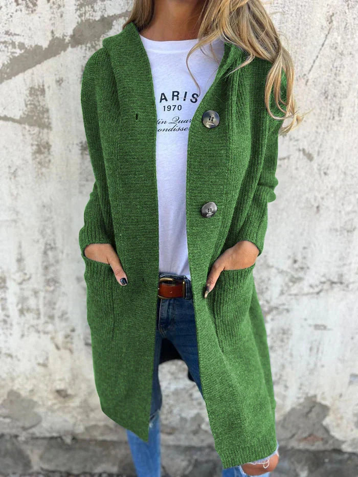 Mujer Cardigan de Punto Longline con Capucha en Verde