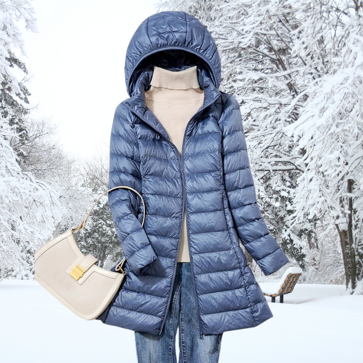 Mujer Chaqueta Acolchada Larga para Otoño en Azul