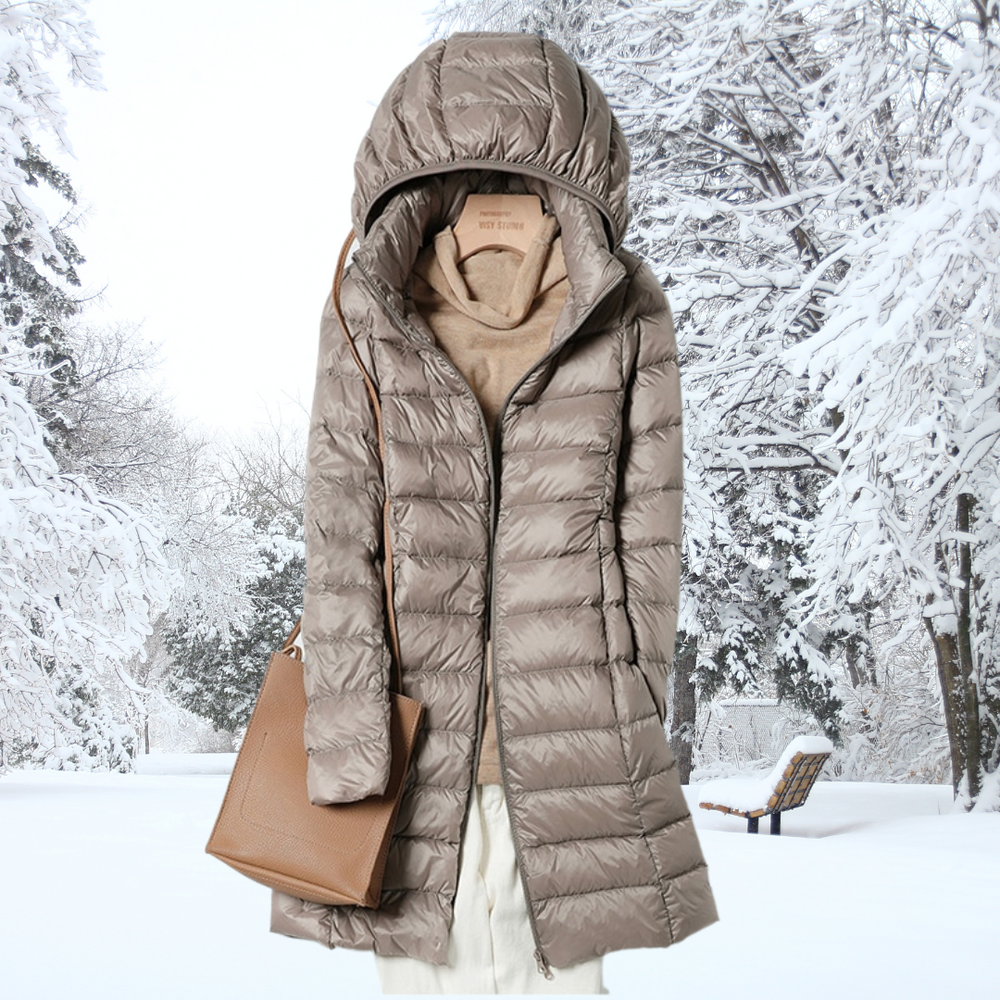 Mujer Chaqueta Acolchada Larga para Otoño en Beige