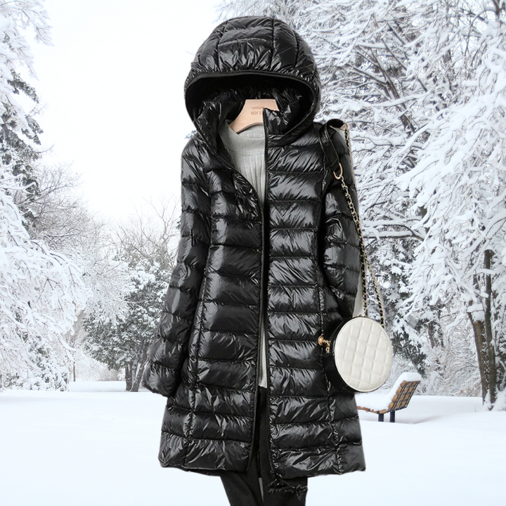 Mujer Chaqueta Acolchada Larga para Otoño en Negro