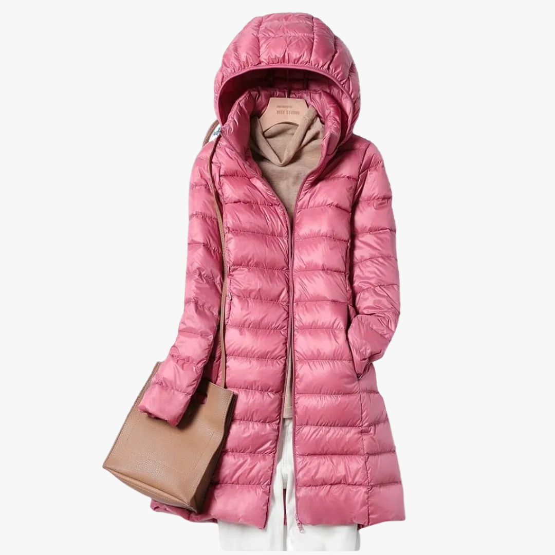 Mujer Chaqueta Acolchada Larga para Otoño en Rosa