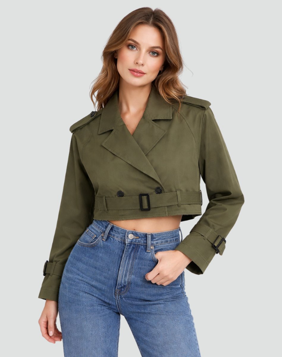 Mujer Chaqueta Corta Elegante Estilo Trench (7)