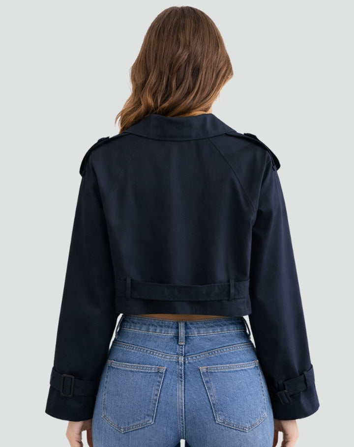Mujer Chaqueta Corta Elegante Estilo Trench (8)