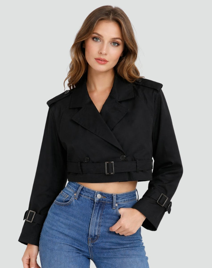 Mujer Chaqueta Corta Elegante Estilo Trench (9)