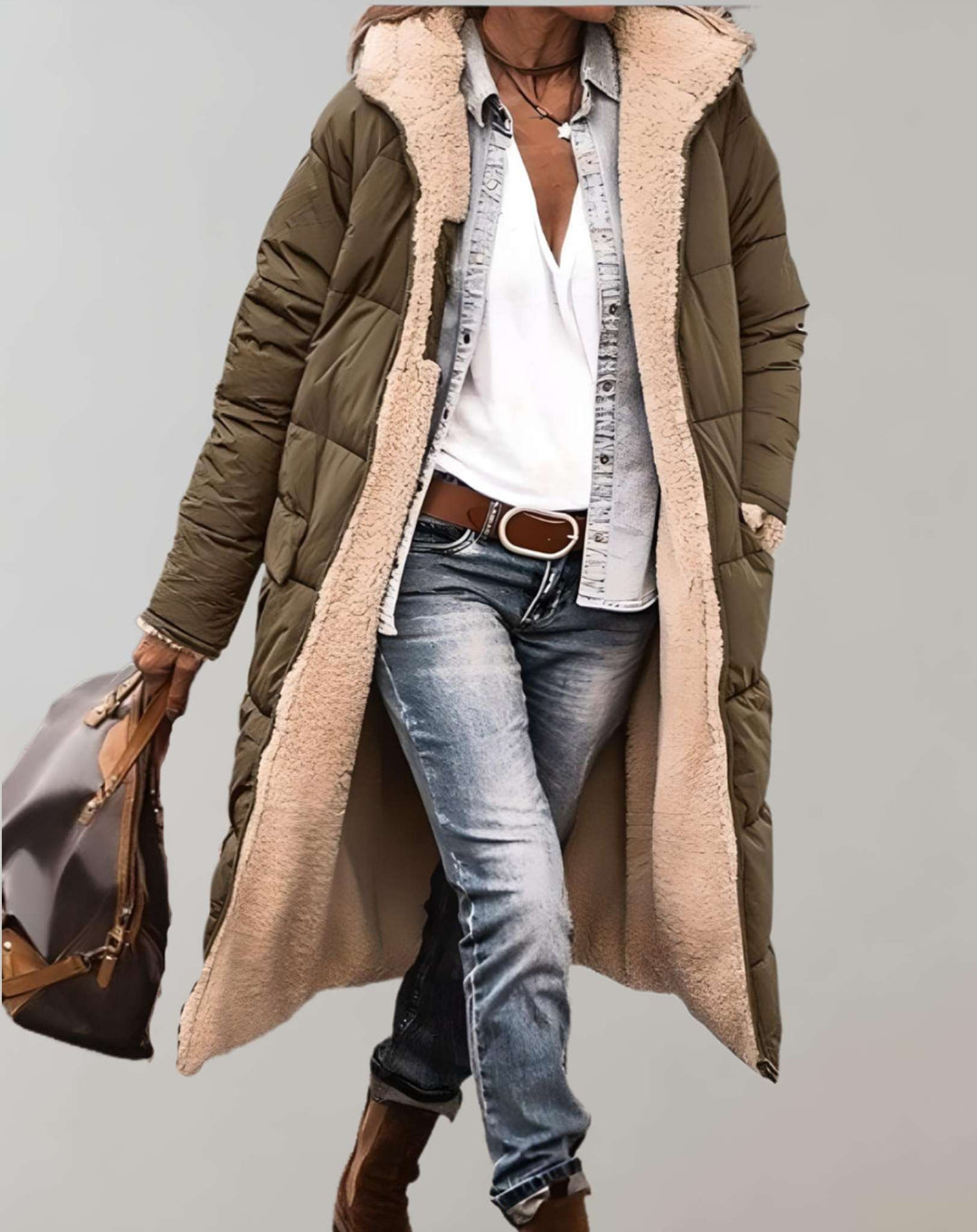 Mujer Chaqueta de Plumón Acolchada para Otoño en Army Green