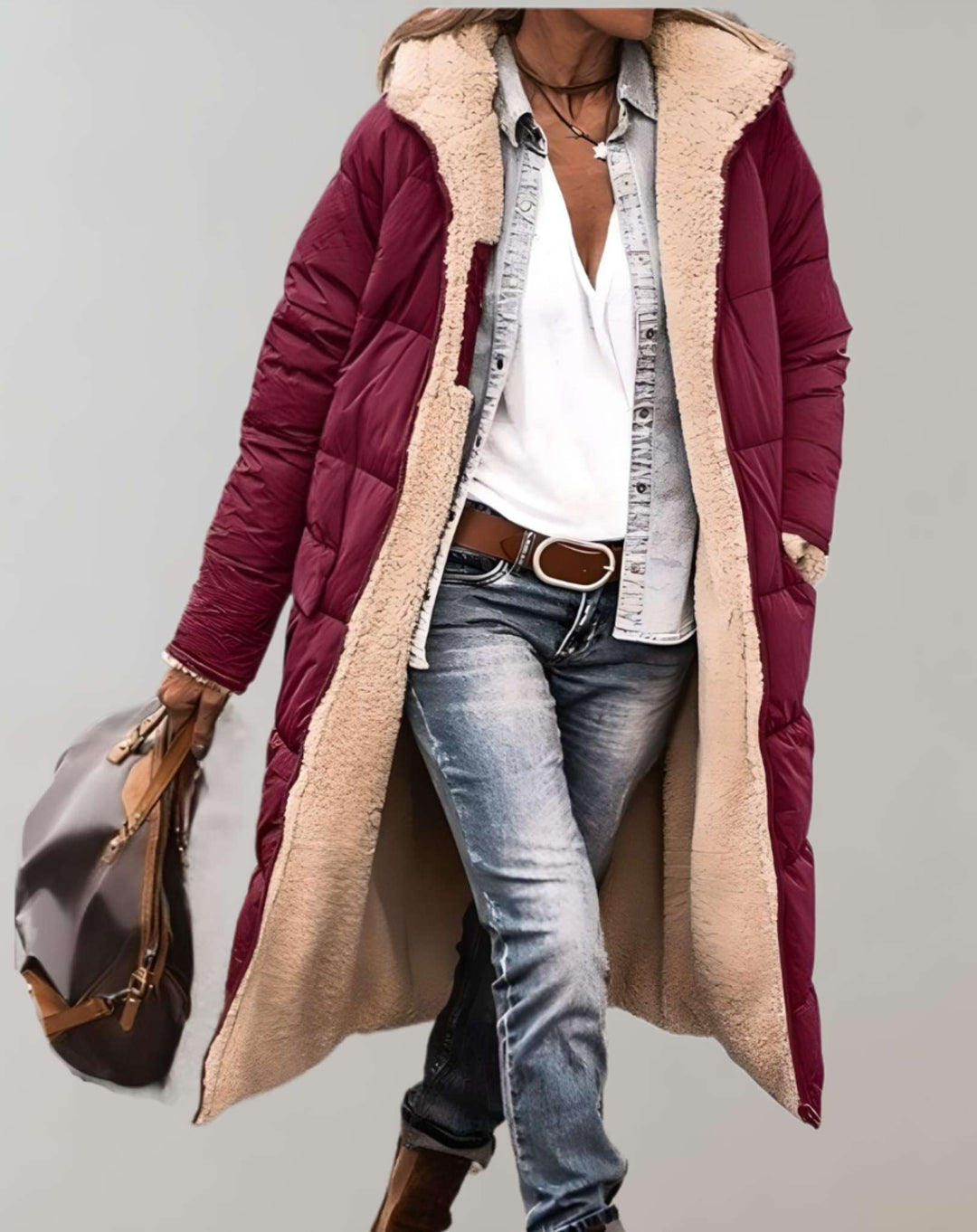 Mujer Chaqueta de Plumón Acolchada para Otoño en Rojo