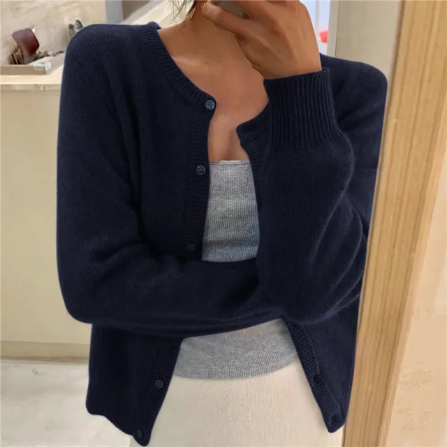 Mujer Chaqueta de Punto Clásica para Diario en Azul oscuro