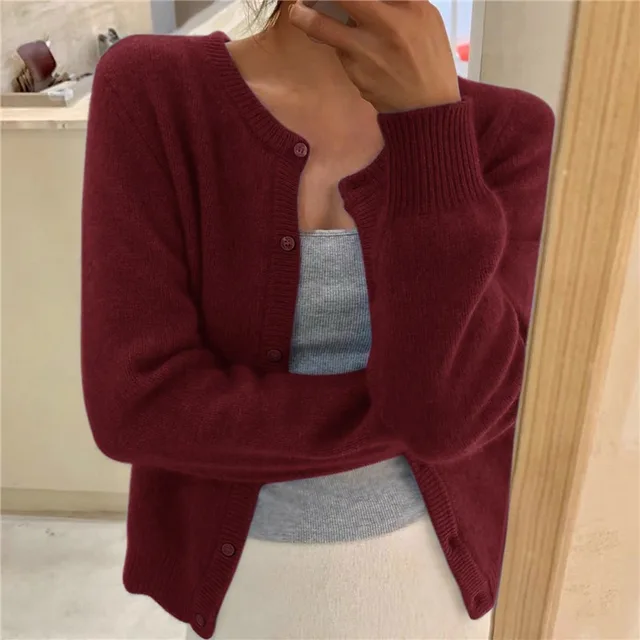 Mujer Chaqueta de Punto Clásica para Diario en Vino