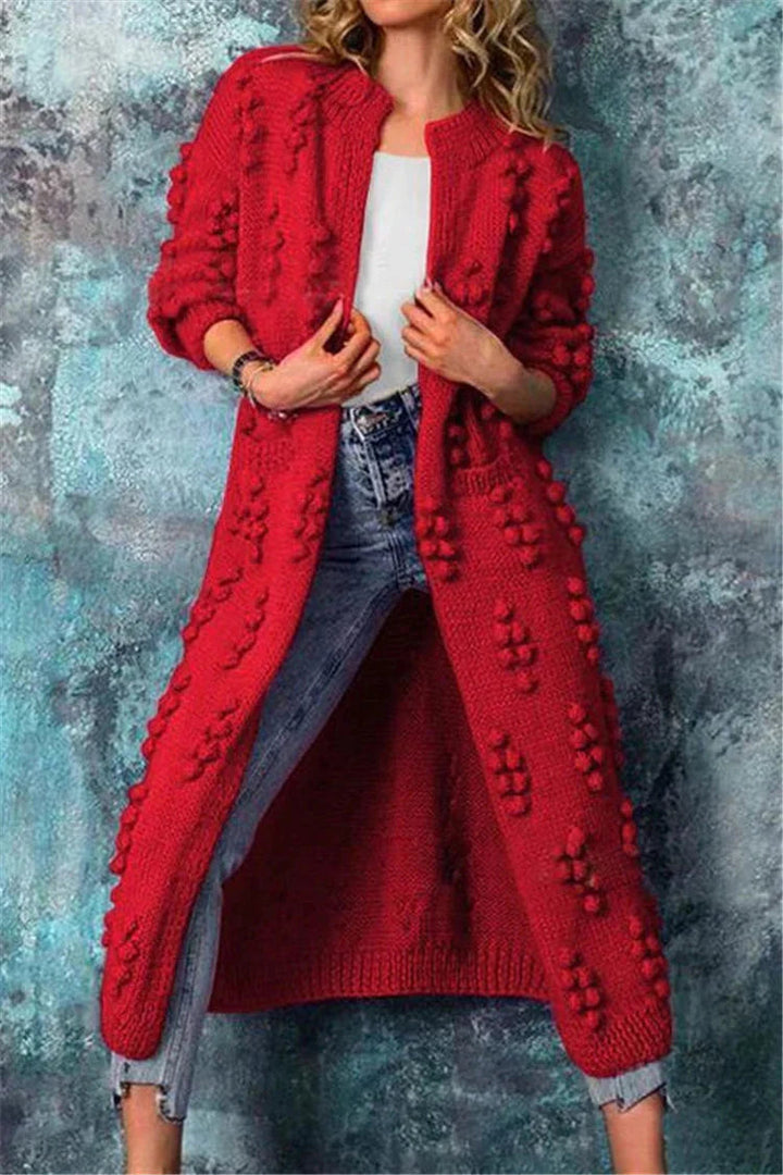 Mujer Chaqueta de Punto Larga para Otoño en Rojo