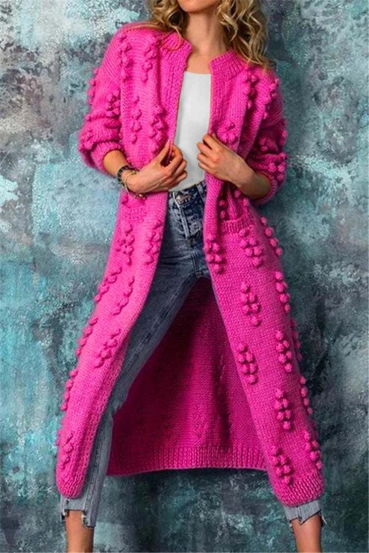 Mujer Chaqueta de Punto Larga para Otoño en Rosa