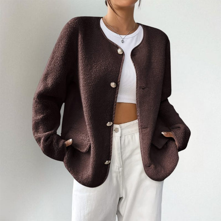 Mujer Chaqueta de Punto Oversized Casual en Marrón oscuro