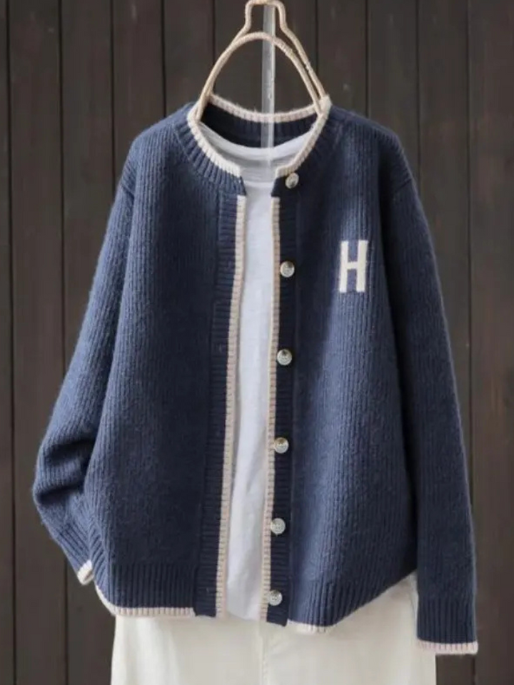 Mujer Chaqueta de Punto Oversized para Capas en Azul marino