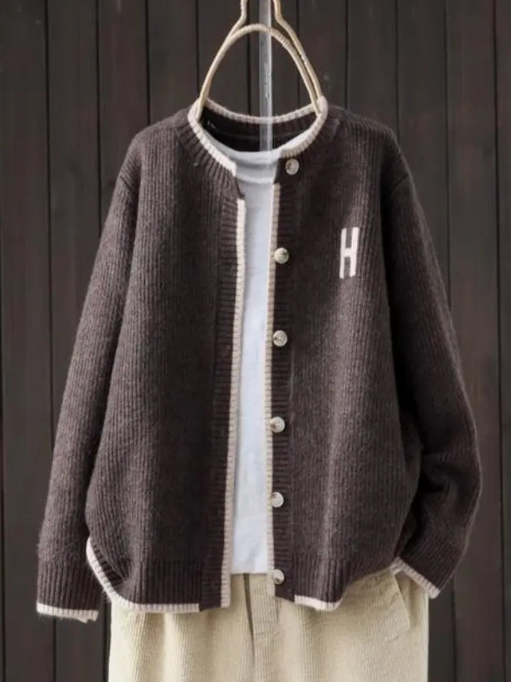 Mujer Chaqueta de Punto Oversized para Capas en Marrón oscuro