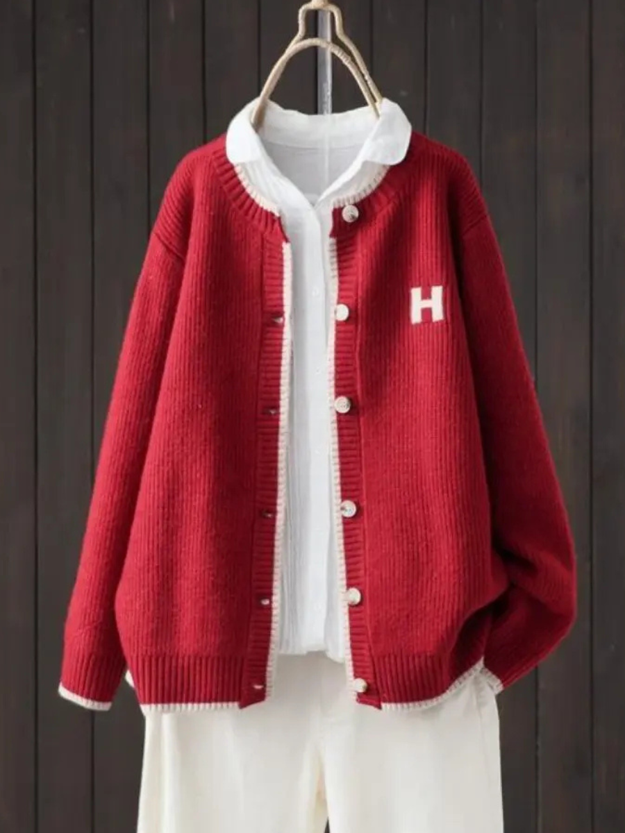 Mujer Chaqueta de Punto Oversized para Capas en Rojo