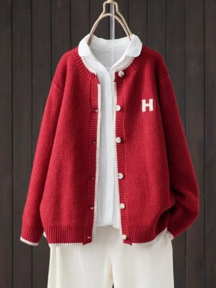 Mujer Chaqueta de Punto Oversized para Capas en Rojo
