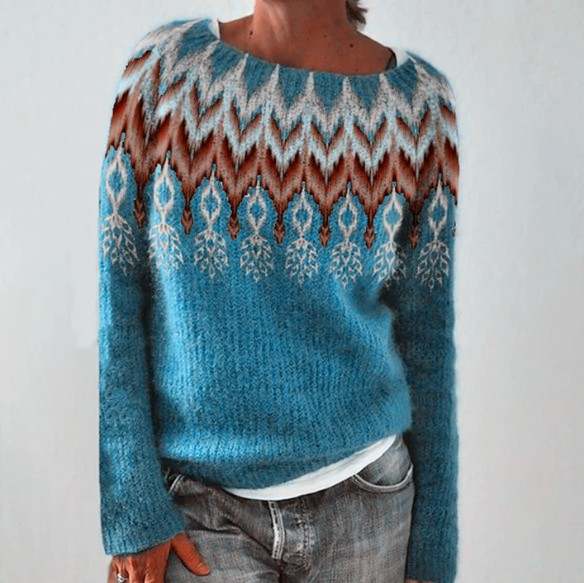 Mujer Jersey Nórdico de Punto Suave en Blue/Winter