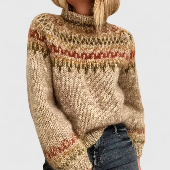 Mujer Jersey Noruego de Punto Elegante en Marrón