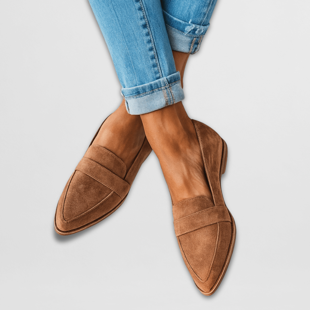 Mujer Loafer Gamuza Puntiagudo Atemporal en Caqui