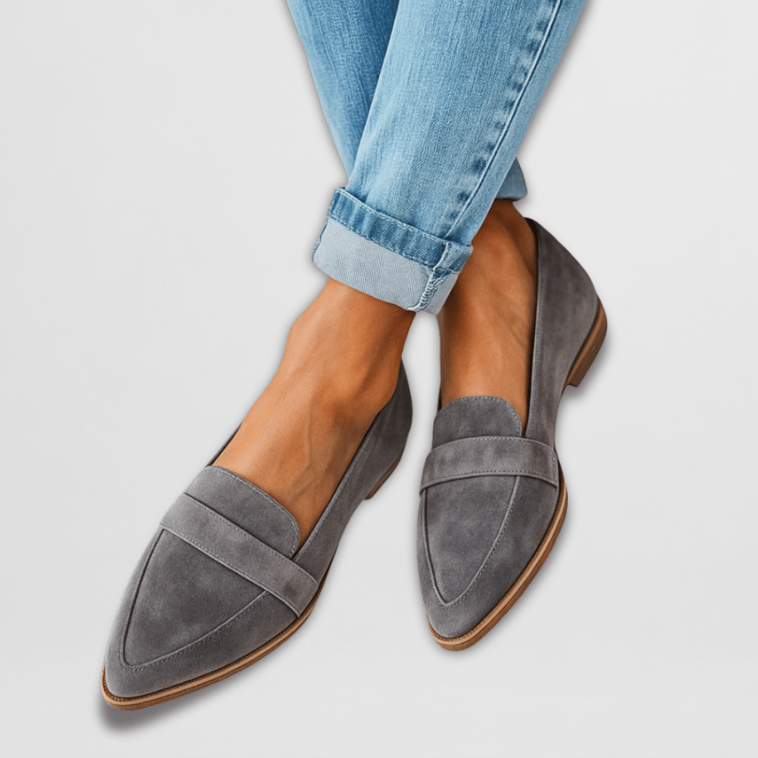 Mujer Loafer Gamuza Puntiagudo Atemporal en Gris