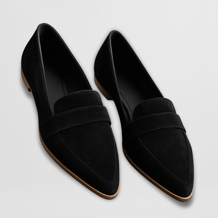 Mujer Loafer Gamuza Puntiagudo Atemporal en Negro