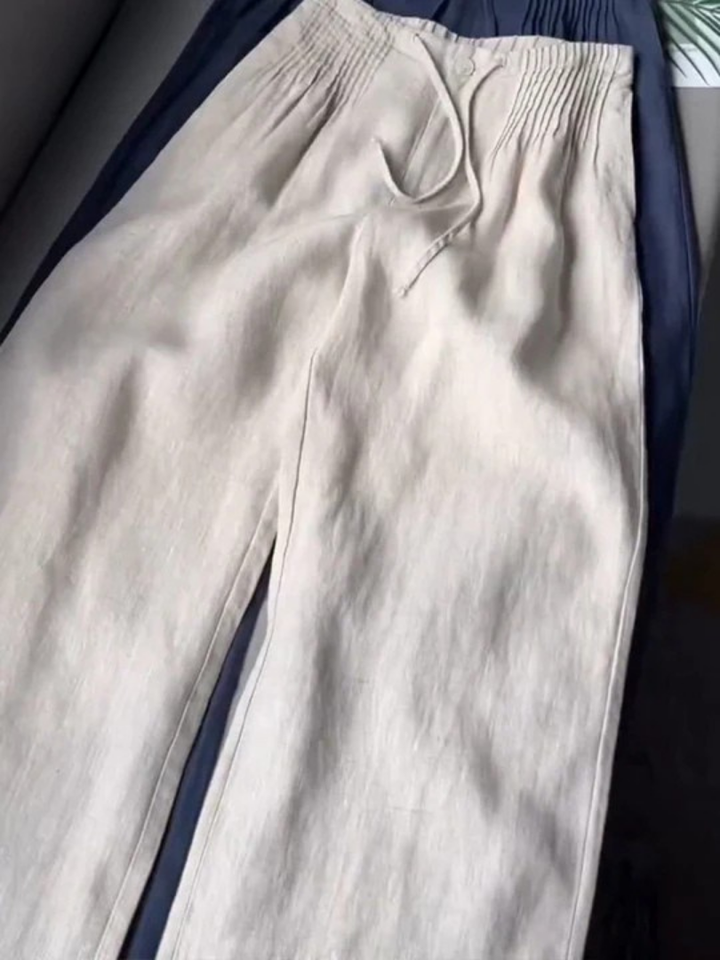 Mujer Pantalones Anchos de Algodón-Lino en Aprikose