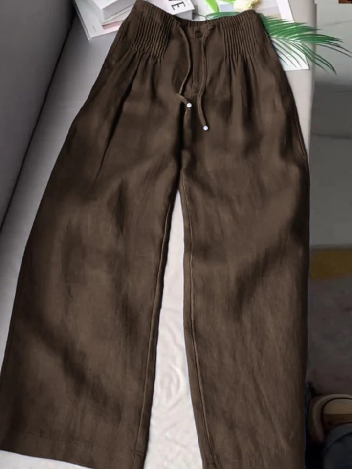 Mujer Pantalones Anchos de Algodón-Lino en Kaffeebraun