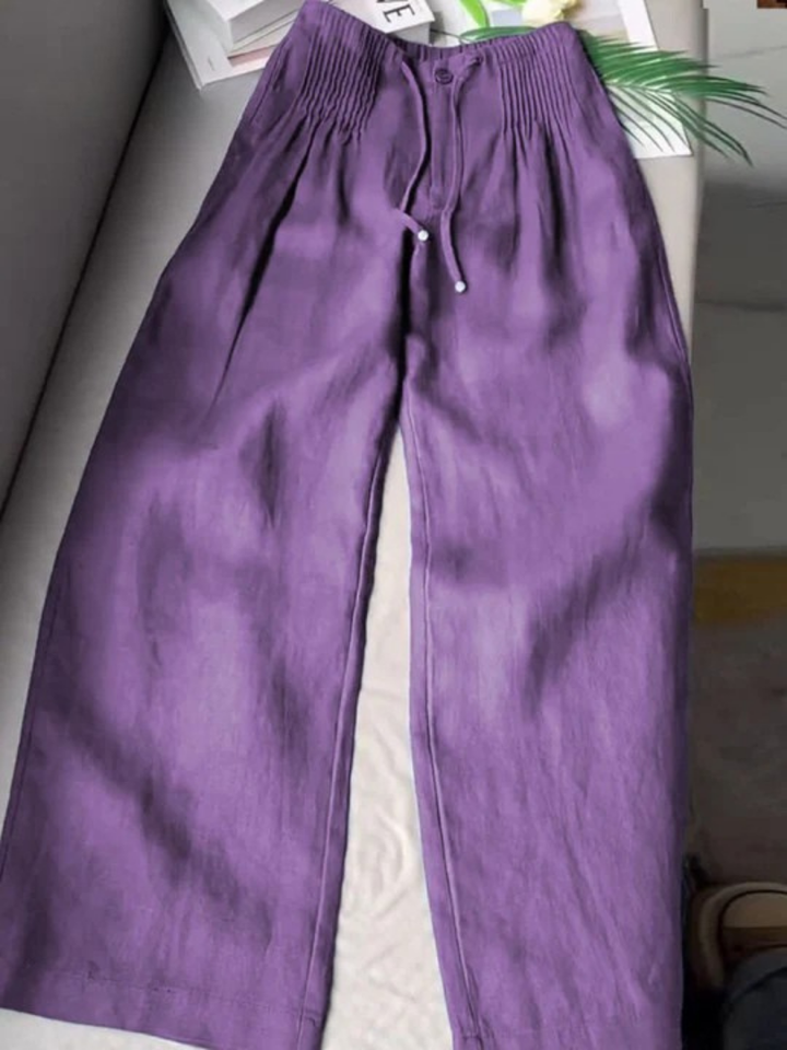 Mujer Pantalones Anchos de Algodón-Lino en Morado