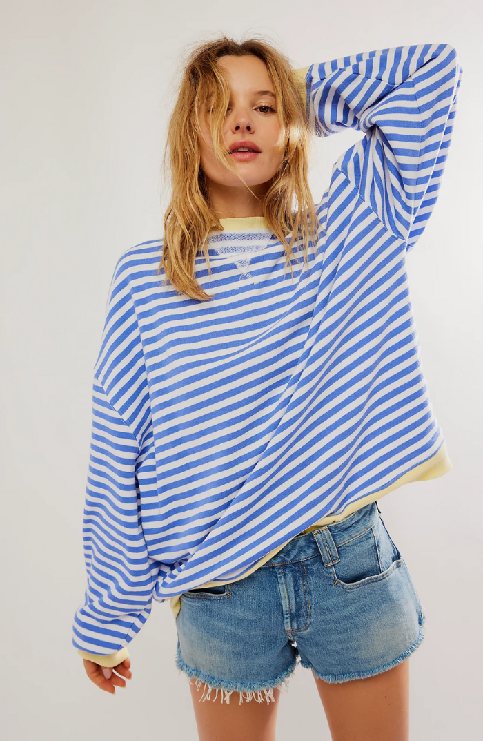 Mujer Pullover a Rayas Oversize en Azul