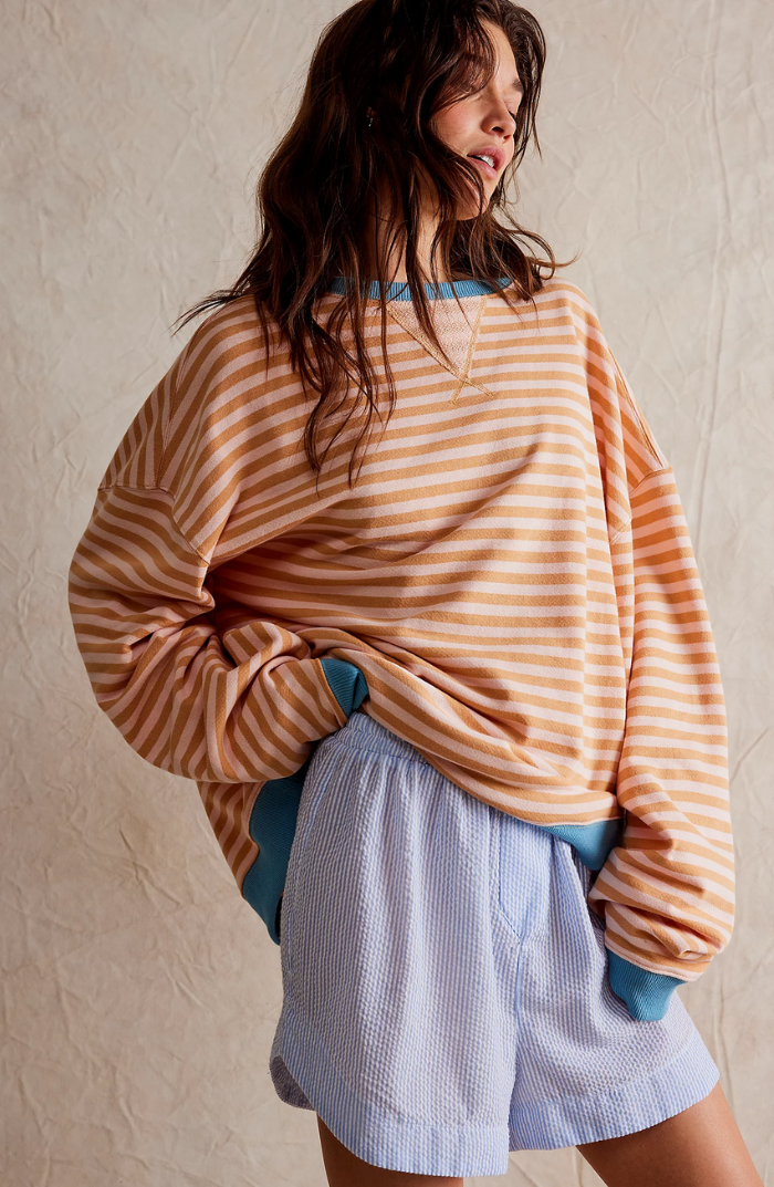 Mujer Pullover a Rayas Oversize en Orangefarbene Streifen