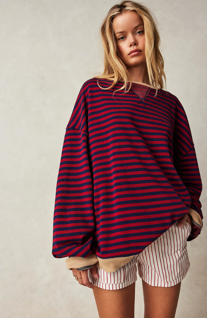 Mujer Pullover a Rayas Oversize en Schwarz & Rot