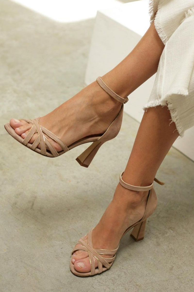 Mujer Tacones Patchwork Peep-Toe de Verano en Marrón