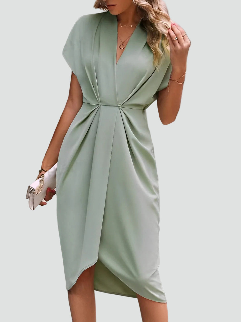 Mujer Vestido Cóctel Midi Cruzado Elegante en Lichtgroen