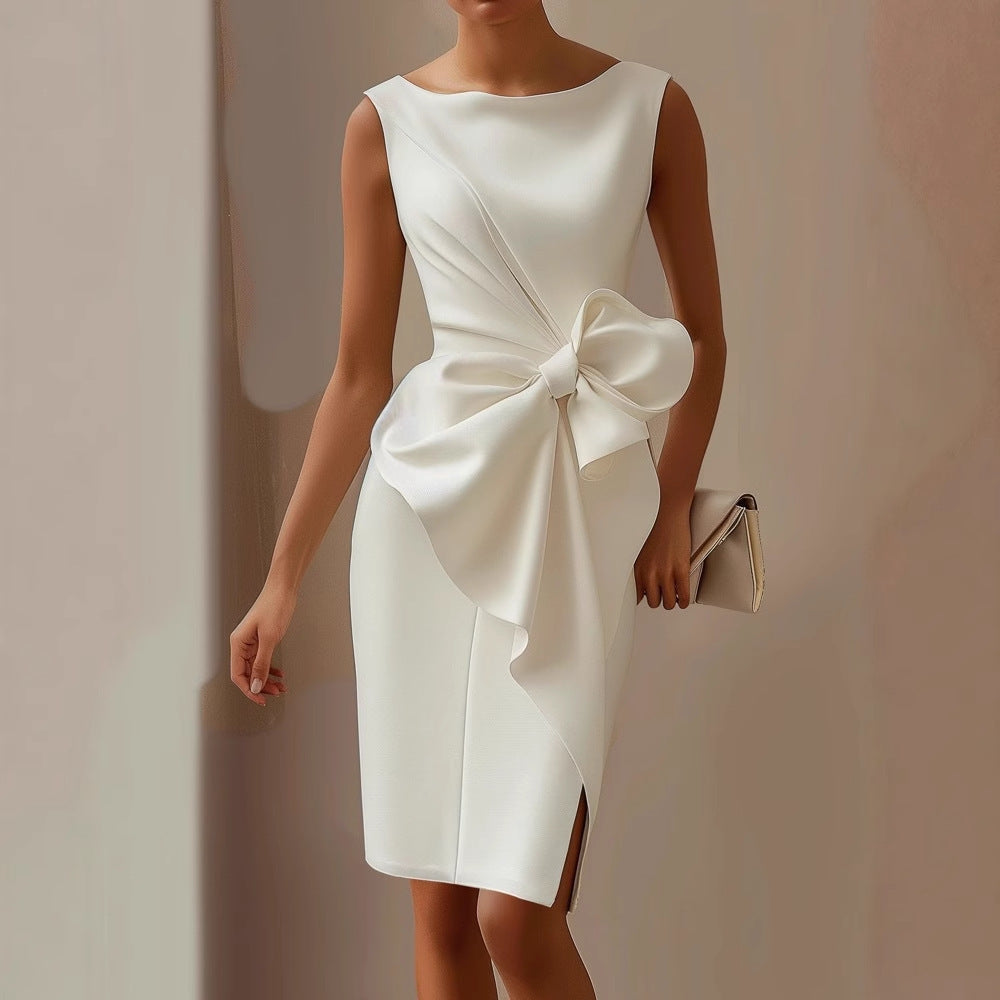 Mujer Vestido de Cóctel Elegante para Bodas en Blanco