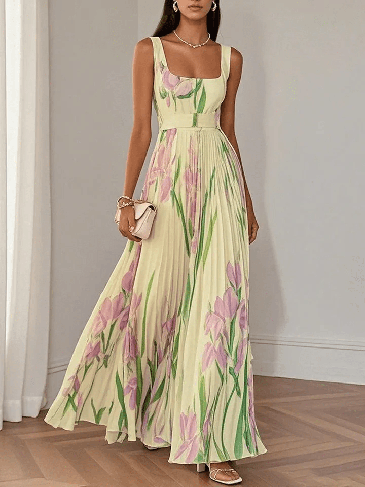 Mujer Vestido de Invitada de Boda Floral Maxi en Amarillo