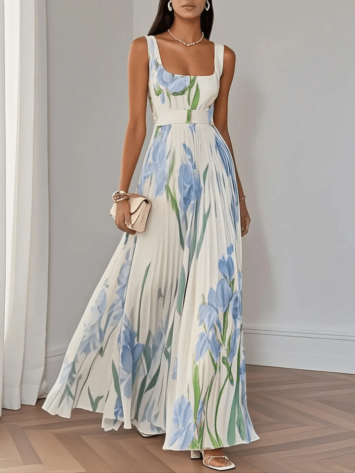 Mujer Vestido de Invitada de Boda Floral Maxi en Azul claro