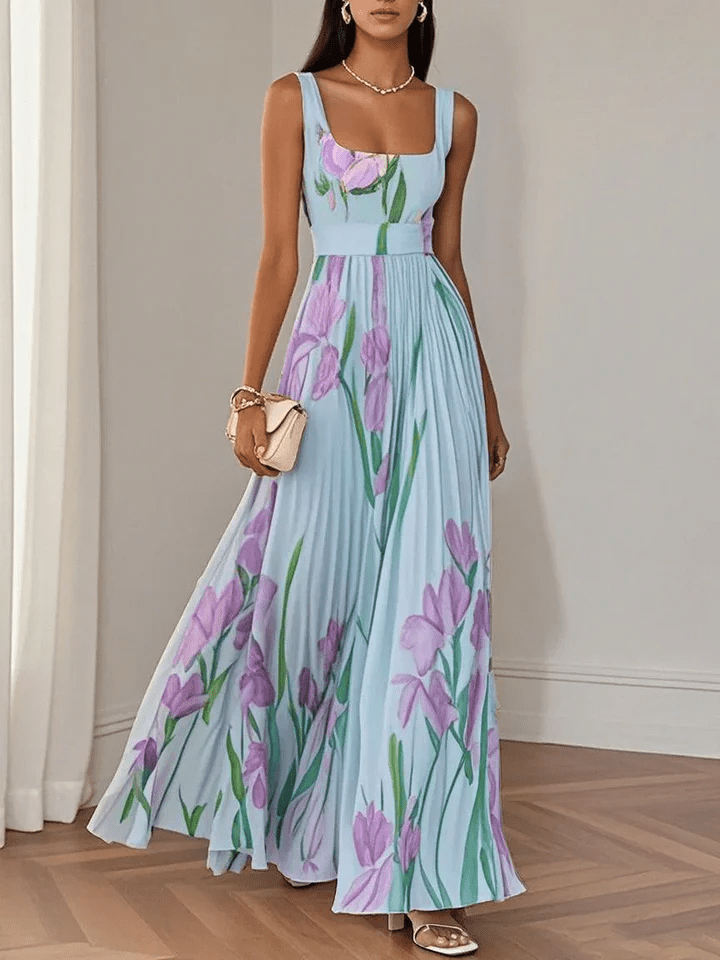 Mujer Vestido de Invitada de Boda Floral Maxi en Azul