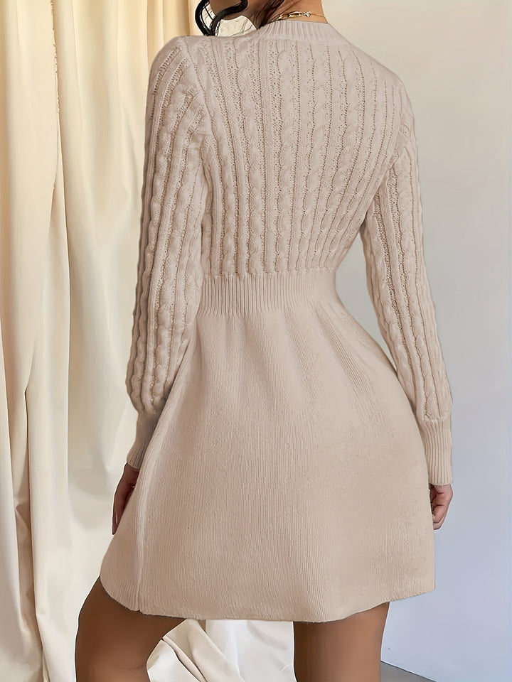 Mujer vestido de punto corto para otoño (8)