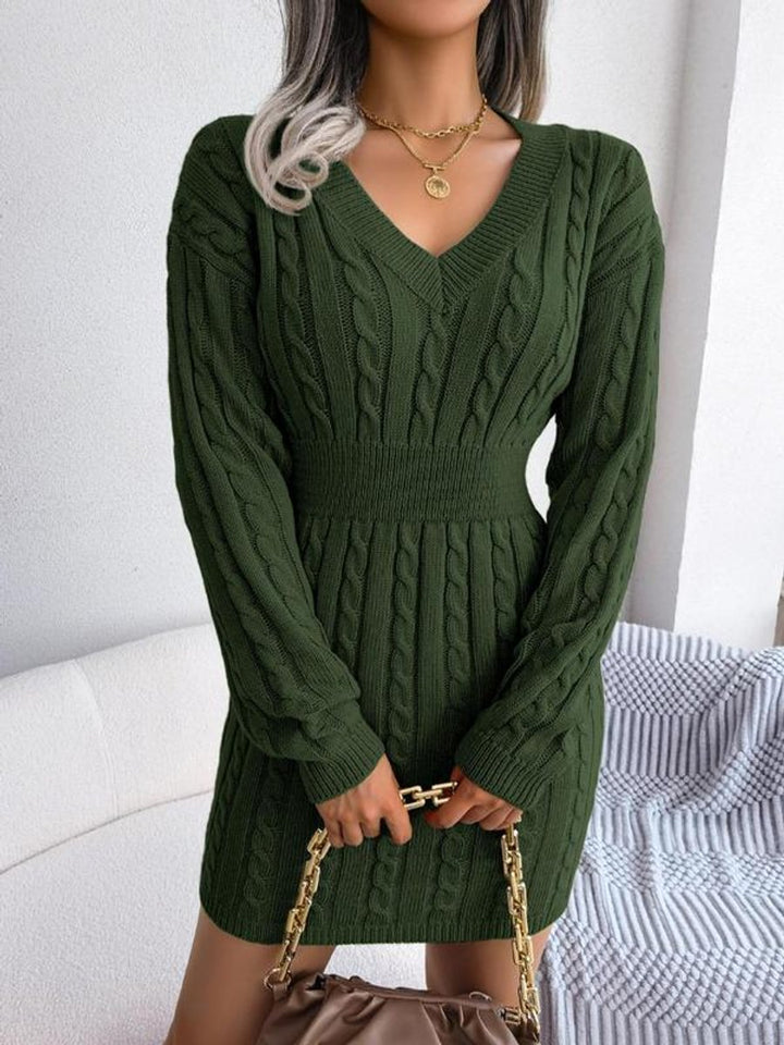 Mujer Vestido de Punto Midi para Otoño en Armeegrün