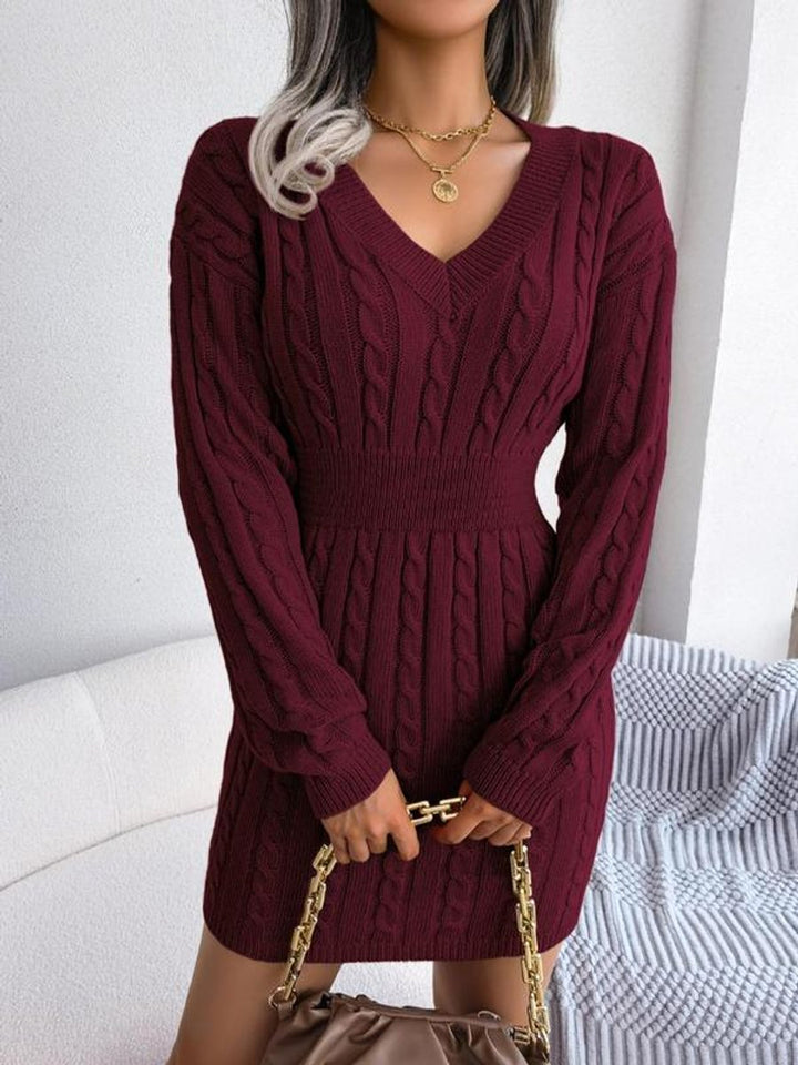 Mujer Vestido de Punto Midi para Otoño en Burgunderrot