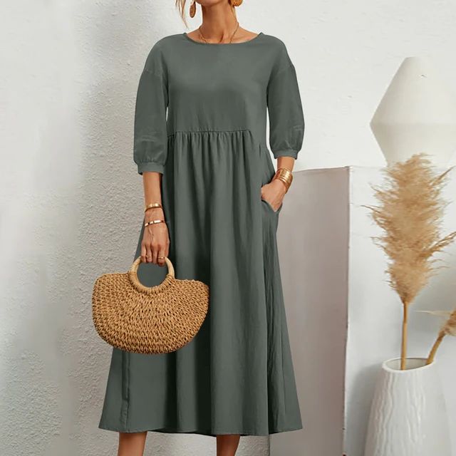 Mujer Vestido de Verano Maxi en Moosgrün