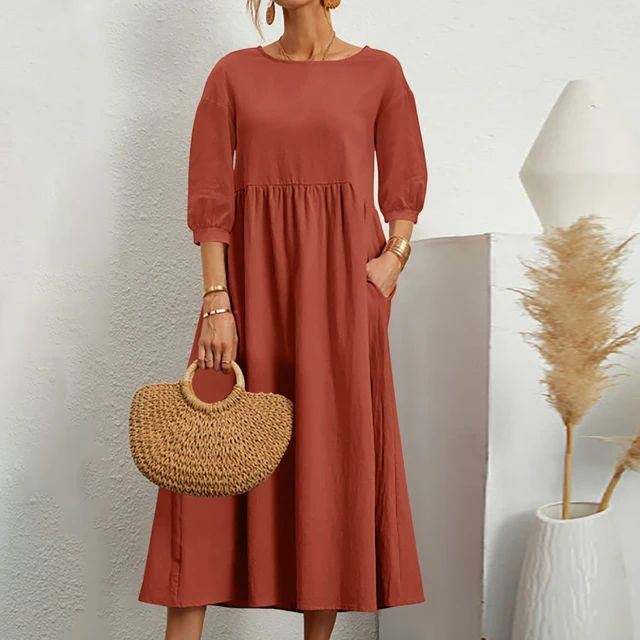 Mujer Vestido de Verano Maxi en Naranja