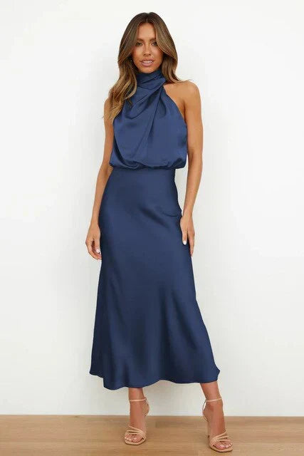 Mujer Vestido Festivo Midi de Otoño en Azul