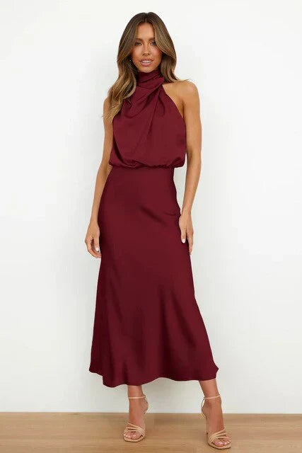 Mujer Vestido Festivo Midi de Otoño en Rojo