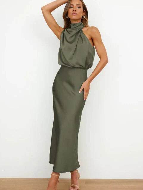 Mujer Vestido Festivo Midi de Otoño en Verde