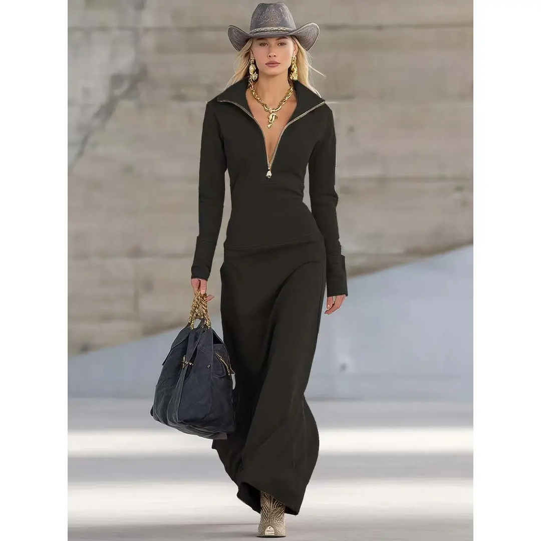 Mujer Vestido Maxi Casual de otoño en Negro