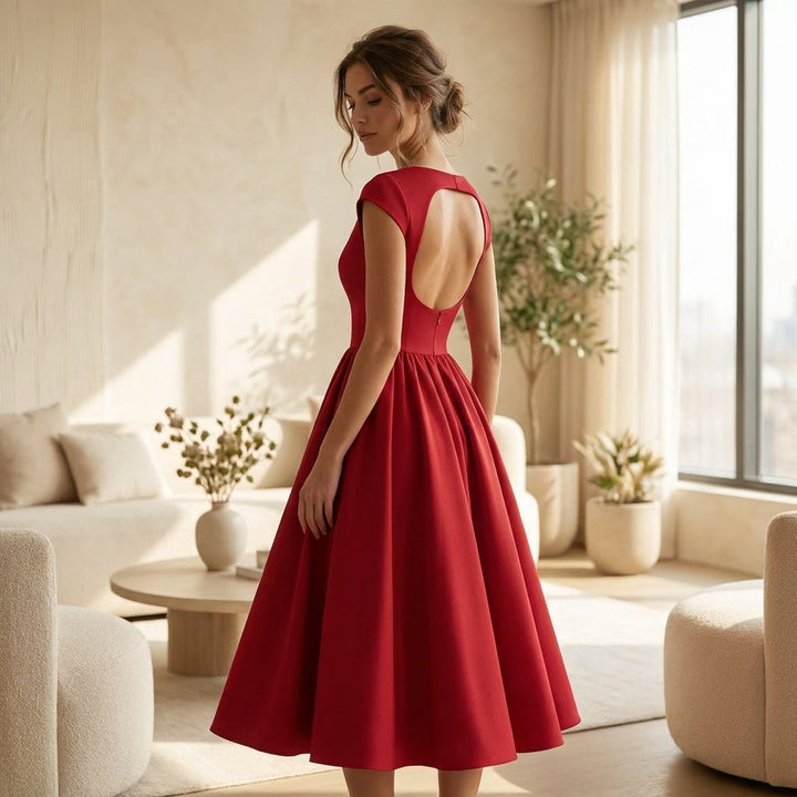 Mujer Vestido Midi Estructurado para Invitada de Boda (8)