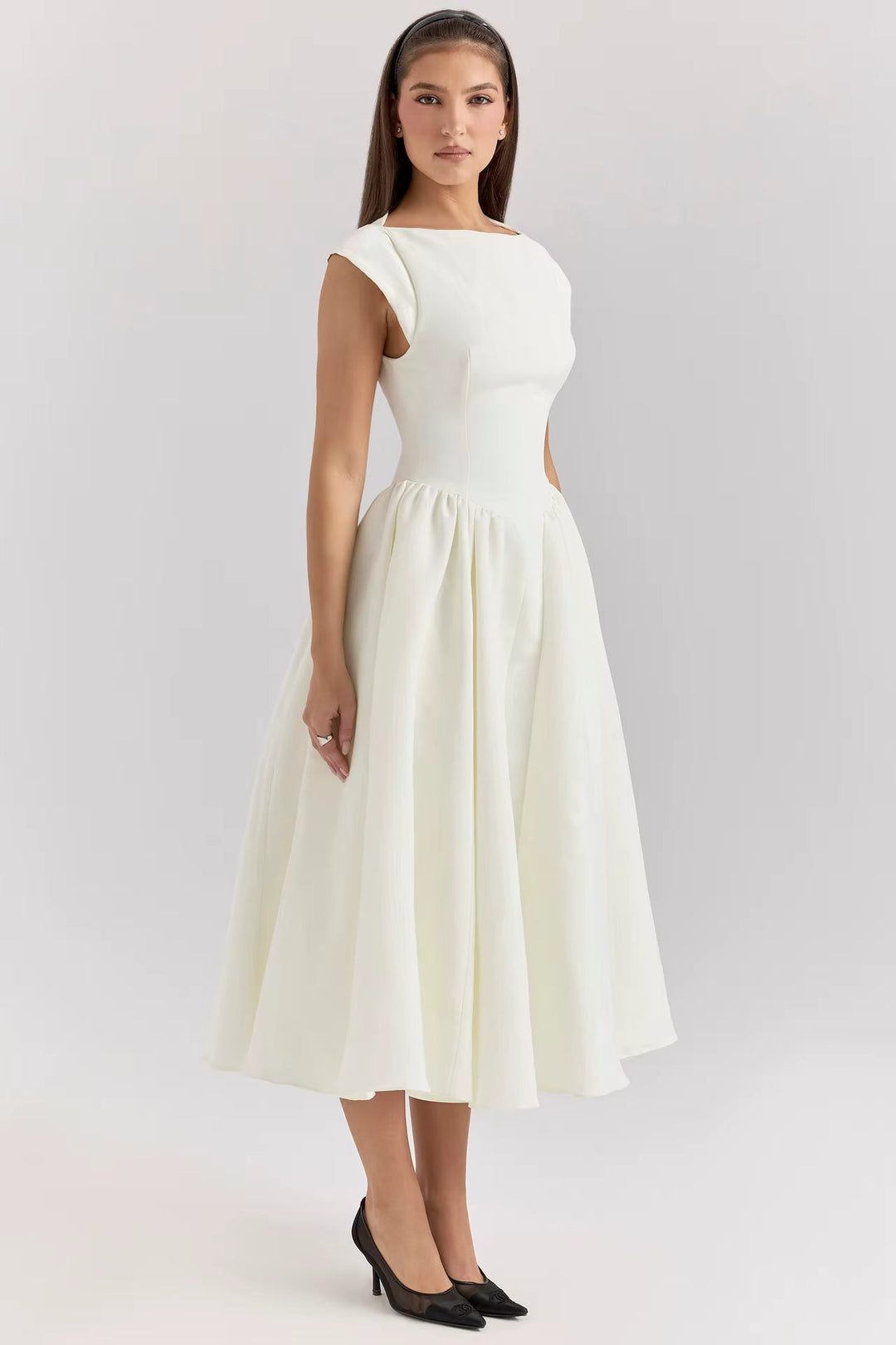 Mujer Vestido Midi Estructurado para Invitada de Boda en Blanco